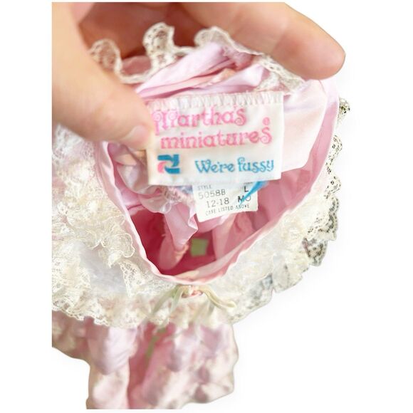 Martha’s Miniatures VTG Baby Girls Shiny Taffeta Dress Lace Pink Sz 12-18M Pink - Picture 6 of 9